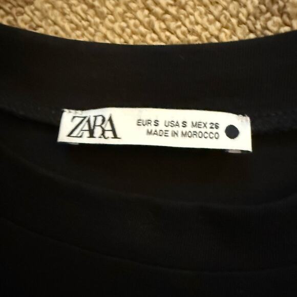 Zara black short sleeve T-shirt w chiffon pleated back and text on front NWOT S - Picture 7 of 12